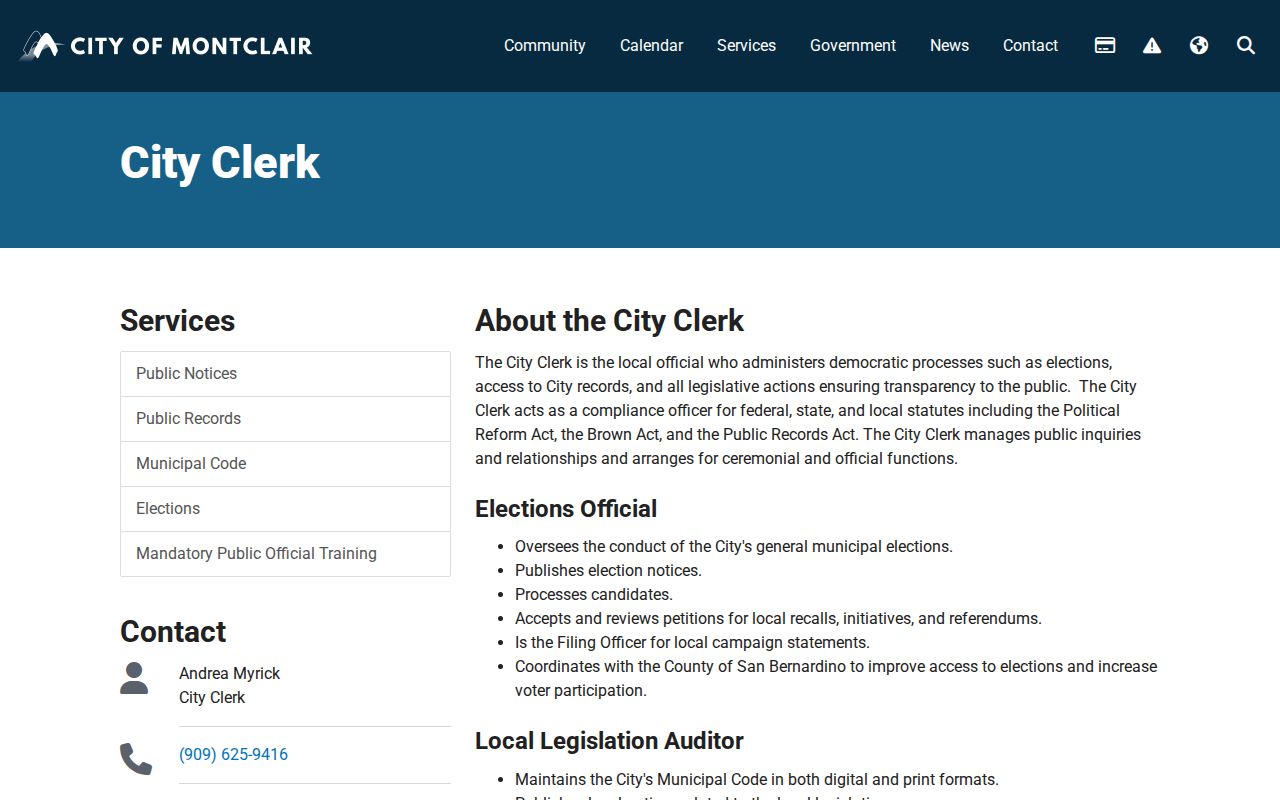 Montclair residents directory city clerk records reference