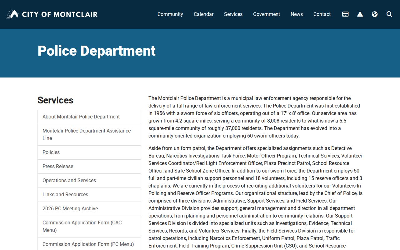 Montclair neighbors reference to city police information and records