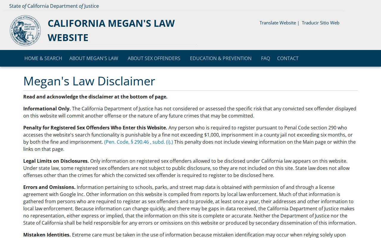 Montclair resident lookup view of California Megan's Law search