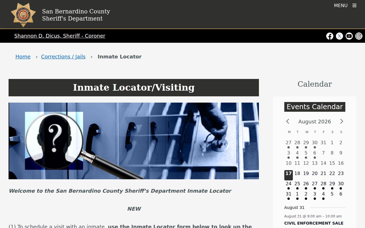 Montclair resident lookup view of the San Bernardino County inmate locator
