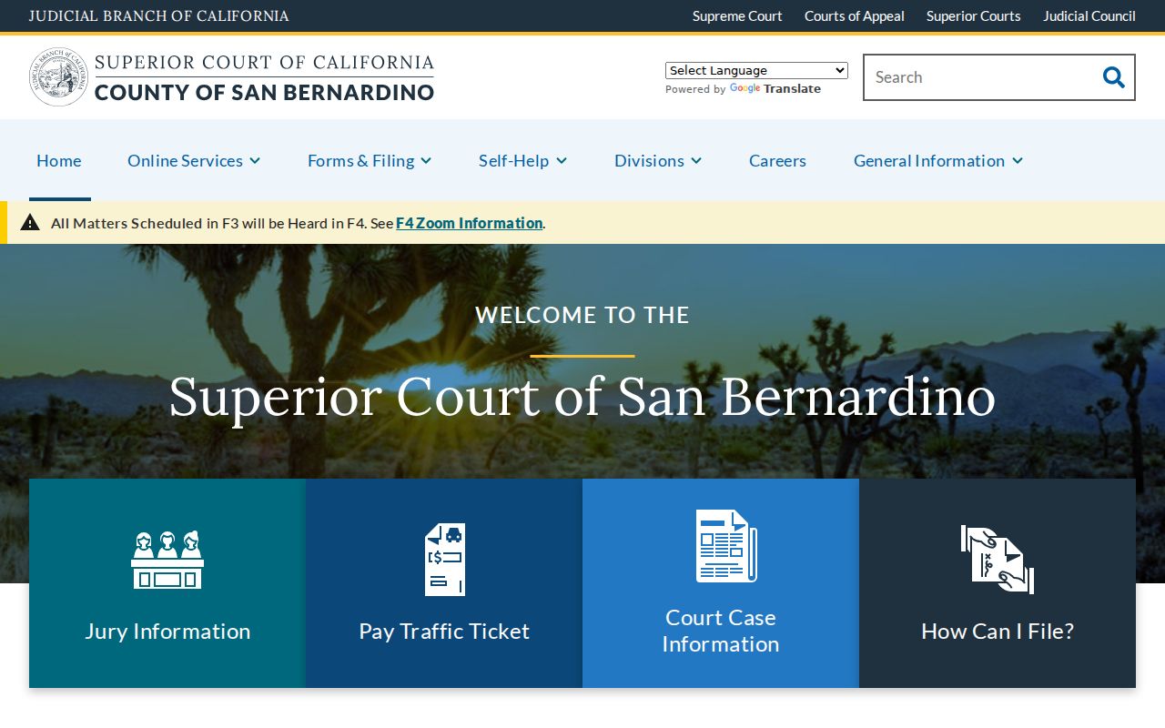Montclair resident lookup view of the San Bernardino Superior Court portal